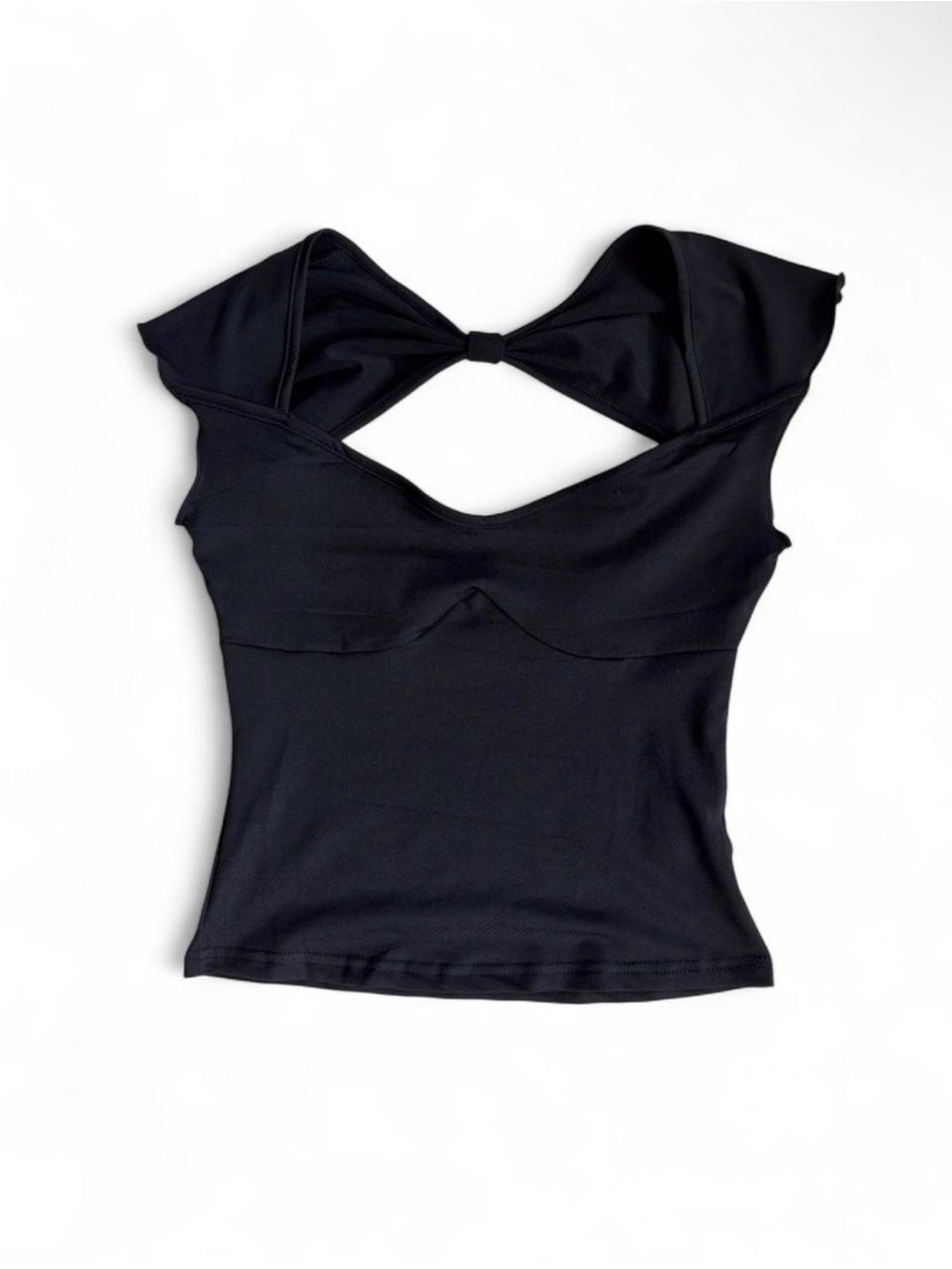 black v-neck bow cutout backless crop top size S
